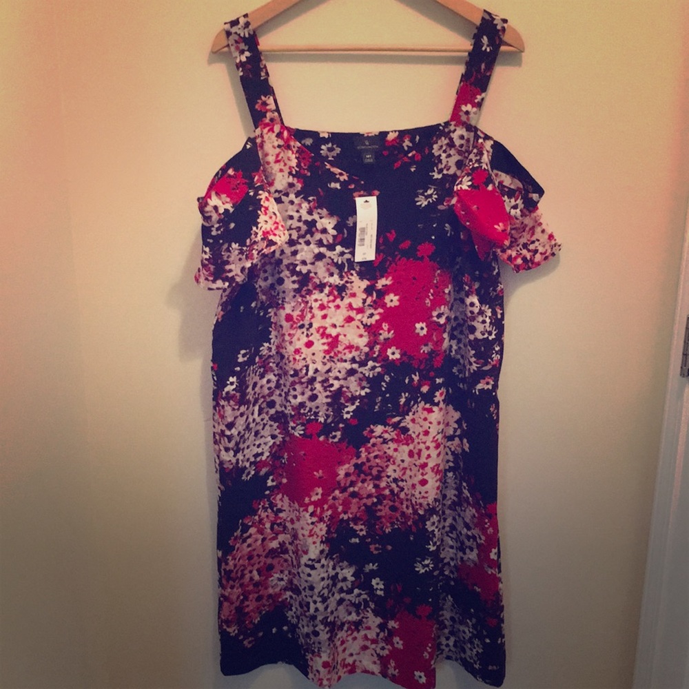 Multi-colored floral cold shoulder dress